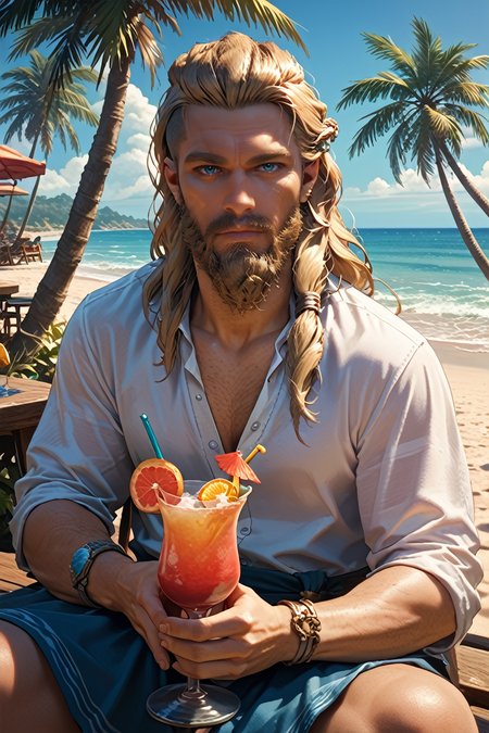 score_9, score_8_up, score_7_up, score_6_up
<lora:ACMEivor:1.0>
ACMEivor, 1boy, blonde hair, long hair, blue eyes, beard, looking at viewer, at a beach, holding a cocktail, palm trees, sand, ocean