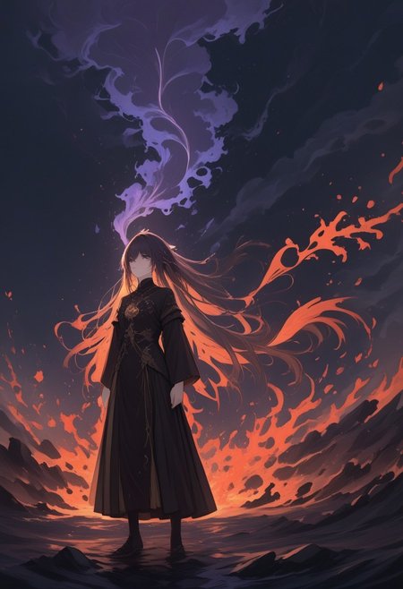 1girl, solo, vivid,
profile, looking away, closed mouth, water, scarf, dark, lava, ocean, glowing, upper body, torn clothes, glowing hair, long hair,
from side, smoke trail, masterpiece, best quality, high score, great score, absurdres
