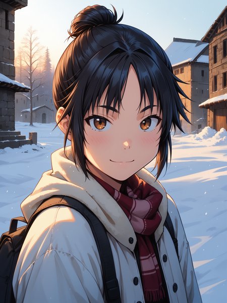 (upper body, solo focus:1.2) <lora:happy_tentacle-hinata-v0.1-000060:1>, ht_hinata, black hair, brown eyes, (petite:1.2), <lora:Shed_The_Skin's StS_age_slider_v1_initial_release:-1.3> ( :1.1) ( , , ( :1.2) , seductive smile , (looking at viewer:0.6) :1) , outdoors, vegetation, ( :1.1), winter, snow , (dusk :0.6), (blue sky:0.6) , (:0.5), people , (modern architecture :0.9), (ruins :1.2) ( :0.8) score_9, score_8_up, score_7_up, score_6_up, score_5_up, score_4_up, ( [(realistic, photorealistic:1.3):(realistic:1.2):16] [(3d:1.2)::14] :1) <lora:LUUNA's Lunas-NijiJourney-SDXL-B2:0.35>, nijijourney <lora:prgfrg23's Counterfeit-V3.0 Style SDXL_LoRA_Pony Diffusion V6 XL:0.5> <lora:mfcg's mfcgXL:0.12> <lora:reweik's gyokai(himehajime)_PonyXL_style_v01:0.14>