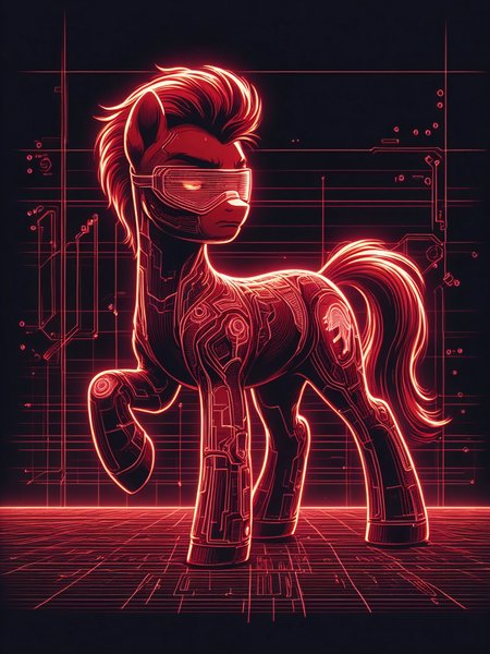 score_9, score_8_up, score_7_up, cinematic photo, dramatic lighting, pony, cyberpunk, grid, neon outline, 1980s,dynamic pose  <lora:Neon_Cyberpunk_Cyberspace_Pony:1>