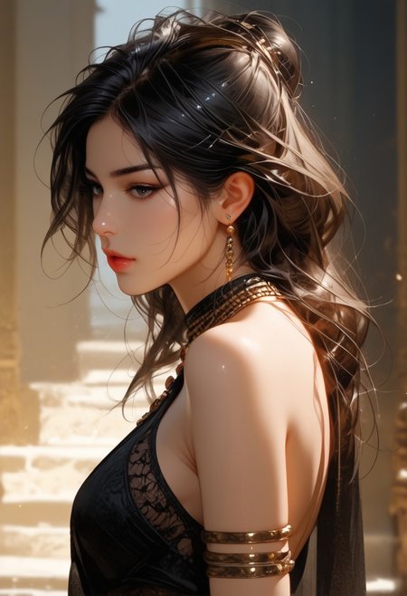 (score_9, score_8_up, score_7_up), 1 girl, savita bhabhi, India Model ,brown skin, detailed eyes, black hair, slave leia outfit,skirt lift, 1girl,,pale skin,goth,nsfw, baroque clothes, from side, viewed from side, Look to Viewer