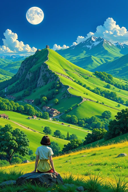 hill beautiful  landscape, noon, woman, very intricate, very detailed, sharp, bright, colorful, <lora:Hand v2:0.5> <lora:Anti-Blur:1><lora:Insane Detail Slider:0.25>  <lora:flux.1_lora_flyway_Epic-detail_v2:0.3> <lora:fluxenhancer:0.25> <lora:Anime_style:0.6> anime style