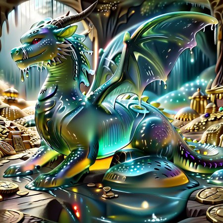 1dragon, highly detailed deep green and black  dragon, deep green and black dragon made out of slime, scaly deep green and black slime dragon, slime dragon with red eyes, deep green and black slime dragon laying in its hoard, green and black slime dragon with wings, dragon wings, detailed claws, detailed feet, detailed tail,
multi-colored gems made out of slime, in a room of treasure made out of slime, tiny gold coins and bars made out of slime, piles of tiny coins, piles of tiny gold slime coins, piles of gold slime, tiny gold slime coins, only tiny coins, translucent slime coins, 
treasure-room, treasure, gemstone, coins, gold bars, gold pile, 
everything made of slime, No simple background,
((translucent slime)), ((transparent slime)), (bioluminescent slime), sl1m3, slime, ais-blmn, watce, je11y, thickwater, great lighting, ral-lava, even lighting, no bright spots, saturated colors,