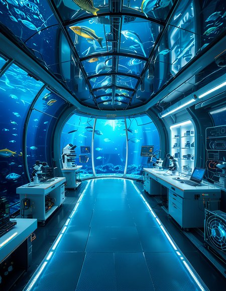 A futuristic underwater research laboratory,underwater research l4b0r4t0ry, located deep beneath the ocean's surface, surrounded by vibrant marine life and illuminated by soft, bioluminescent lighting. The laboratory features large, reinforced glass domes offering a panoramic view of the surrounding blue abyss, with schools of colorful fish and rays of sunlight filtering through the water above. Inside, advanced scientific equipment, glowing computer screens, and researchers in modern wetsuits or lab coats are visible, conducting experiments. The structure is sleek and metallic, with curved, aerodynamic designs to withstand water pressure. Coral reefs and marine plants grow nearby, adding natural beauty. The lighting is a mix of cool, bluish tones, with faint yellow lights from the laboratory windows creating a contrast. The atmosphere is calm yet futuristic, with a focus on scientific exploration and harmony with the marine environment.
<lora:SDXLFaeTastic2400:0.4> <lora:extremely_detailed:0.4> extremely detailed, <lora:underwater_research_l4b0r4t0ry:1>