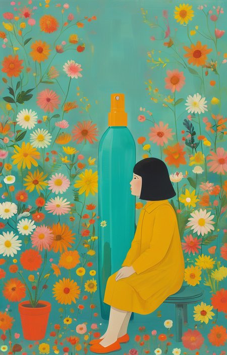 masterpiece,best quality,<lora:tbh289-sdxl:0.9>,illustration,style of Joan Cornella A bottle of perfume in garden