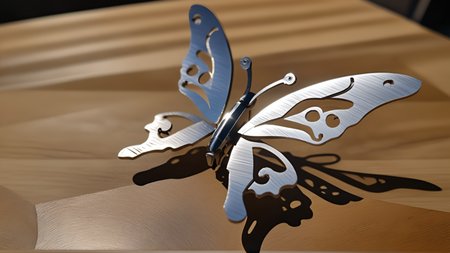 <lora:splicingtoycd_xl-000012:0.8>,a plane style steel butterfly made of splicingtoycd_xl on wooden desktop,three-dimensional puzzle,simple-structured,detailed,hi-res photo,chinese zodiac,no humans,silver theme,close-up,indoors,living room,simple background, emotional,harmonious,high budget,moody,epic,gorgeous,perfect lighting,realistic,photorealistic,photographic,photo (medium),real,moody lighting,volumetric lighting,reality ray tracing,8K,HDR,UHD,masterpiece,best quality,highly detailed,high resolution,finely detail,extremely detailed,ultra detailed,wallpaper
