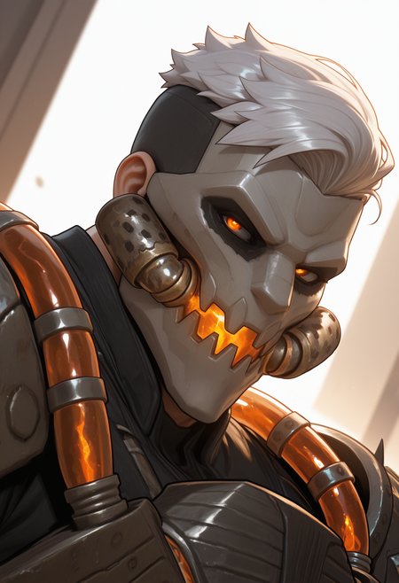 masterpiece,best quality,amazing quality, 1boy, solo, m3g4, human, armor, mask, close up, side angle,