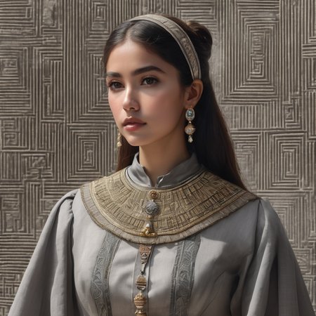 ((best quality)), ((masterpiece)), ((realistic)), (detailed), female Hundred years old, Stacked, Indigenous peoples of the America, Light brown eyes, Small Ears, Snub Nose,  Wide Jaw, Soft Cheeks, Uneven Forehead,   , Caramel Curtain bangs hair, Annoyance wearing Voile  Plaid Flared culottes,  Balloon sleeve blouse, Boat shoes, , , Standing with hands in front, suggesting submission, Outsider Art, Raypunk, Glimmering, Photon Mapping, AnvilNext engine, Mysterious, Selective Color, Prehistoric Art, , Subsurface Scattering (SSS), Selective Focus, HD, Bold,, (Magical,Hypnotic,Whipping,Vertical lines,sundogs,Causality,Ancient Hieroglyphic Plates,ice Crystals Vibration,Light gray Luminescent,Scroll,Talisman ,Liquid crystal,Trapezoid ,Triangular Prism magic:1.0), ((masterpiece)), 8K, HDR