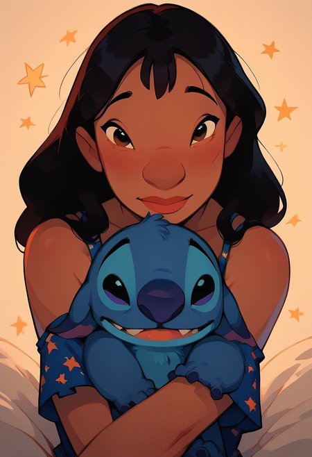 score_9,score_8_up,score_7_up,score_6_up, 8K, 4K, High Quality, Wonderful Quality, Cute, 1 girl, nani pelekai, hugging boy st1tch, black eyes, blue furry.
 seeing the stars, easynegative, p3tl0v3, ng_deepnegative_v1_75t, pureerosface_v1, ExpresHGothicNeonIncase,