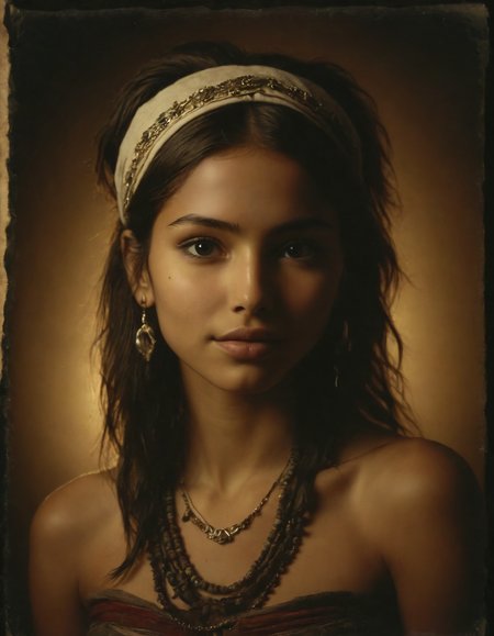 cinematic photo (Dufaycolor photograph:1) portrait, cinematic still abstract dark background, draped, (art by Adriaen van Ostade:1.4) facial expression, posing, professional photograph of a (woman 18yo apache amerindian girl posing, western style, (tiny budding breast:1.5), nude, (smile:1.3), (sagging breast:1.4), very long dark hair, apache hair band, apache jewellery:1.4), (open ornate shirt:1.5), (dark oily skin:1.3), hair accessories, hyper detailed, warm natural dramatic lighting, cinematic, film grain, depth of field, (intricate details, masterpiece, best quality:1.4) SSS-Translucent-Subsurface-Scattering, . emotional, harmonious, vignette, highly detailed, high budget, bokeh, cinemascope, moody, epic, gorgeous, film grain, grainy, analog film photo . faded film, desaturated, 35mm photo, grainy, vignette, vintage, Kodachrome, Lomography, stained, highly detailed, found footage, dynamic, dramatic, (chiaroscuro Rembrandt lighting, ral-chrosc-bw, vignetting:1.3) (ornate furniture, warm red lighting, sepia:1.2) desaturated color, vintage, (black and white:1.3) (white framing_mask:1.3) . 35mm photograph, film, bokeh, professional, 4k, highly detailed, Dufaycolor photograph (Dufaycolor photograph:1) portrait, cinematic still abstract dark background, draped, (art by Adriaen van Ostade:1.4) facial expression, posing, professional photograph of a (woman 18yo apache amerindian girl posing, western style, (tiny budding breast:1.5), nude, (smile:1.3), (sagging breast:1.4), very long dark hair, apache hair band, apache jewellery:1.4), (open ornate shirt:1.5), (dark oily skin:1.3), hair accessories, hyper detailed, warm natural dramatic lighting, cinematic, film grain, depth of field, (intricate details, masterpiece, best quality:1.4) SSS-Translucent-Subsurface-Scattering, . emotional, harmonious, vignette, highly detailed, high budget, bokeh, cinemascope, moody, epic, gorgeous, film grain, grainy, analog film photo . faded film, desaturated, 35mm photo, grainy, vignette, vintage, Kodachrome, Lomography, stained, highly detailed, found footage, dynamic, dramatic, (chiaroscuro Rembrandt lighting, ral-chrosc-bw, vignetting:1.3) (ornate furniture, warm red lighting, sepia:1.2) desaturated color, vintage, (black and white:1.3) (white framing_mask:1.3). Vintage color palette, distinctive color rendering, soft and dreamy atmosphere, historical charm, unique color process, grainy texture, evocative mood, nostalgic aesthetic, hand-tinted appearance, artistic patina.