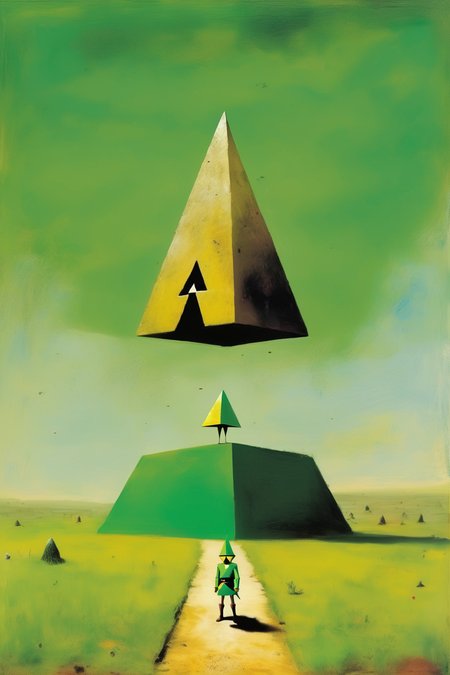 <lora:Sidney Nolan Style:1>Sidney Nolan Style - Zelda conceptual modern minimalist novelty kitsch art album cover museum