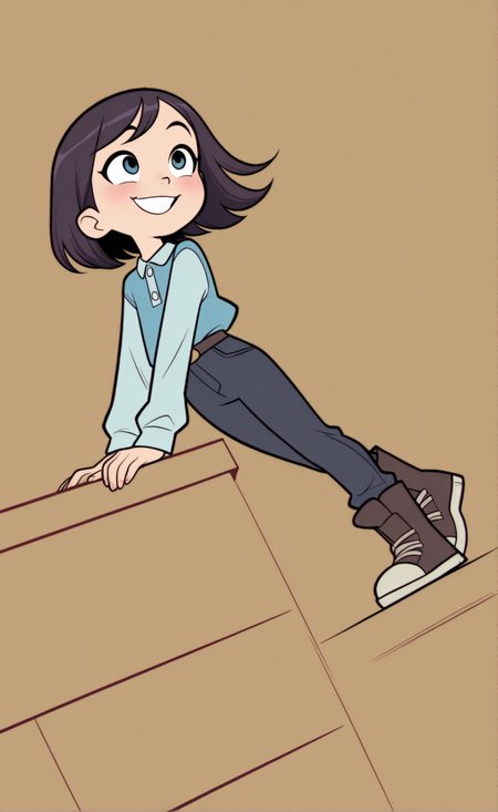 IllusP0s, perfect, best quality, high quality, masterpiece, beautiful background, ((sfw)), 1girl, solo, solo focus, Moongirl style, dynamic angle, cute clothes, (cute), good hands, smiling, (bright)  <lora:Moongirl__Devil_Dinosaur_Stye:1>