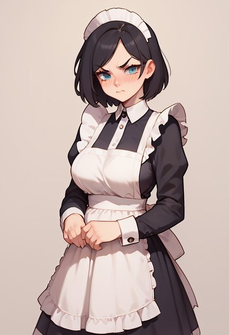 score_9, score_8_up, score_7_up, cel shading, fca style, score_9, score_8_up, score_7_up, score_6_up, score_5_up, score_4_up, masterpiece, good quality, best quality, 2d, anime, Repanse, black hair, l0ngm41d, long sleeves, bow, apron, maid, frilled apron, large breasts, solo, blush, angry 
<lora:RepansedeLyonesse_Vpred:0.8> zPDXL3,c4toony style,