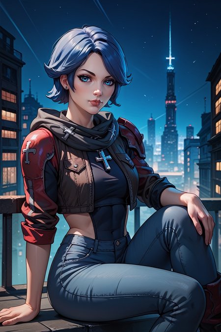 score_9, score_8_up, score_7_up, score_6_up
<lora:BLAthena:0.8>
BLAthena, 1girl, blue hair, blue eyes, short hair, looking at viewer, sitting cross-legged overlooking a night city during last light