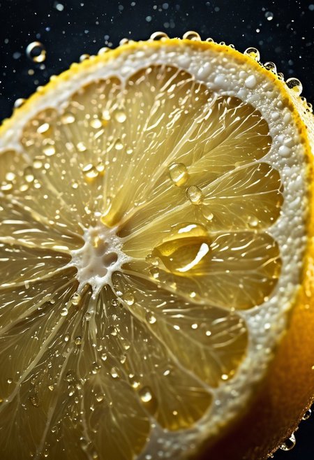 concept art of a golden lemon slice covered in sweat, magnificent, celestial, ethereal, water drops,   background Cinematic Hollywood Film Style, shallow depth of field, vignette, highly detailed, high budget, bokeh, cinemascope, moody, epic, gorgeous, film grain, grainy, <lora:add-detail-xl:1>