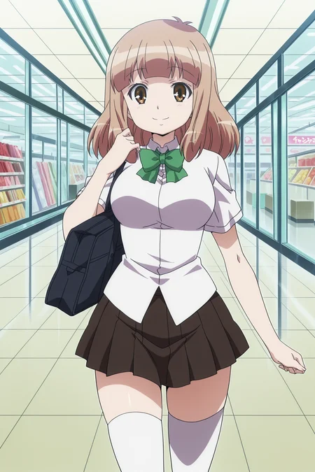 anime coloring, anime screencap, masterpiece, best quality, amazing quality,
inside of a shopping mall,
<lora:YÅ«_Naruse_WataMote_No_Matter_How_I_Look_At_It_Its_You_Guys_Fault_Im_Not_Popular:.9>
Yu school uniform, Yu Naruse, 1girl, thighhighs, solo, brown hair, school uniform, skirt, zettai ryouiki, smile, cute smile