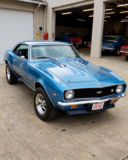 (single 1968 Chevy Camaro with jet turbine engine attached:1.9) , mag wheels, blue paint job  <lora:add-detail-xl:0.75>, <lora:xl_more_art-full_v1:0.5>