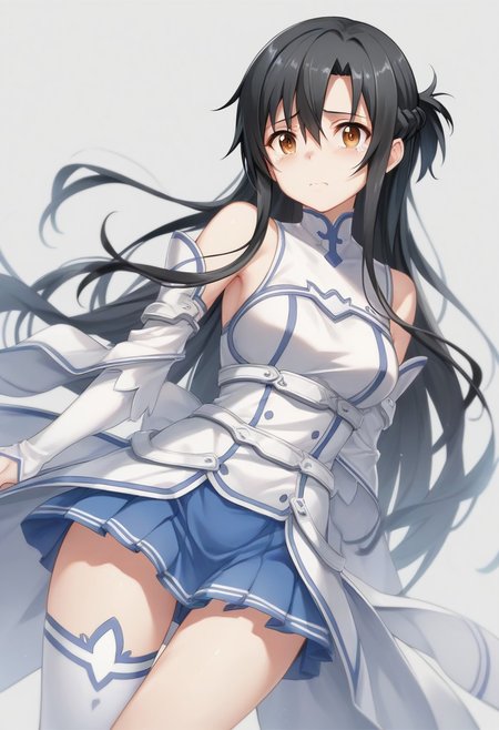 score_9, score_8_up, score_8, score_7_up, score_7.
simple background.
1girl, Asuna from sword art online, black hair, white clothes, blue skirt, sexy thigh. one-handed rapier. stare at viewer, tears.
