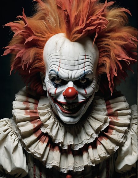 a horrifying clown by  Annie Leibovitz, (intricate details, masterpiece, best quality:1.4)
<lora:add-detail-xl:0.5> <lora:xl_more_art-full_v1:0.5> <lora:looking_at_viewer:2>