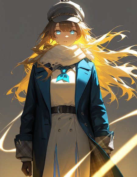 1girl,solo,looking at viewer,simple background,white background,cowboy shot,marcus,hat,<lora:marcus-000008:1>,, masterpiece, best quality, very aesthetic, absurdres,newest, incredibly absurdres,, ((((very awa)))),((golden light)),(diffuse reflection:1.3),{best quality, amazing quality, very aesthetic,absurdres,realistic,reverse light,golden light,},best quality,amazing quality,very aesthetic,absurdres