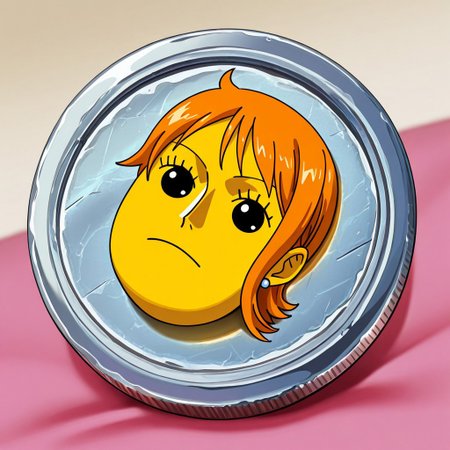 masterpiece, best quality, newest, absurdres, highres, anime, anime style, TheC0in-silver, silver, silver coin, coin, TheC0in, 
1girl, Nami \(one piece\),
made of silver, objectification,