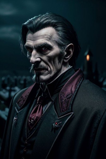 Photo of old Dracula, night, cemetery, hyper-realistic, ultra-detailed, insanely detailed, 4k, realistic 8k, shot on portra 400