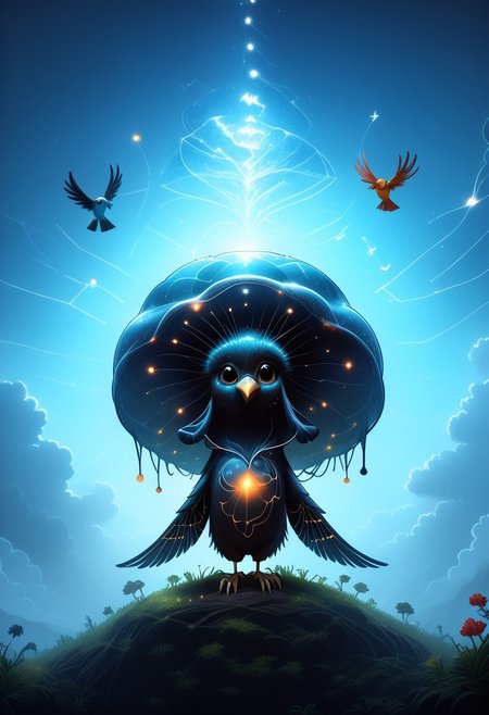 masterpiece, best quality, good quality, very awa, newest, highres, absurdres, ,score_9, score_8_up, score_7_up, 
Giant translucent jellyfish drifting through the clouds, soft bioluminescent glow illuminating the mist, with tiny birds perched on its tendrils
<lora:illustriousXL_stabilizer_v1.23:0.3> <lora:NOOB_vp1_detailer_by_volnovik_v1:0.3> <lora:ponyv6_noobE11_2_adamW-000017:0.3> <lora:114558v4df2fsdf5:0.7> <lora:mon_monmon2133:0.6>