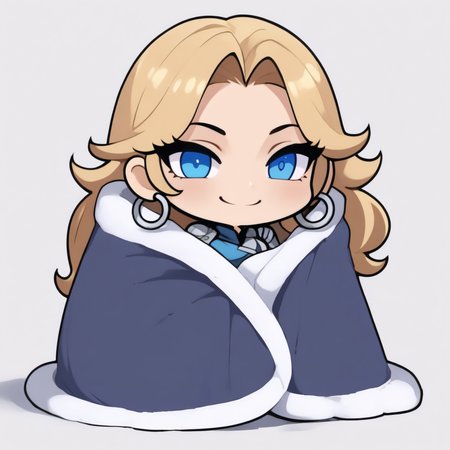 masterpiece, best quality, absurdres, 1girl, blanket, under covers, chibi,sstrm, blonde hair, parted bangs,hoop earrings,blue eyes,smile <lora:sstrm_n11:0.8> <lora:CozyBlanket_illusXL_Incrs_v1:0.8>