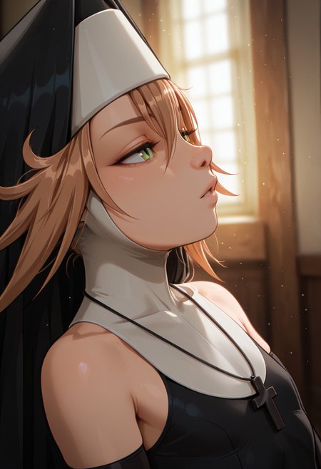 masterpiece, best quality, 32k, high resolution, absurdres 
1girl, solo, toddy, brown hair, green eyes
habit, nun , nun dress, elbow gloves, cross necklace, 
closeup to face, portrait, outside border
indoors, inside church
light particles, dynamic angle,  cinematic angle, various angles, detailed background, beautiful background, (rays light:1.0),(grow:1.0) vivid colors, shiny and glossy, anime style, high-res, beautiful aesthetic, very intricate, high-quality details, vibrant, 
<lora:add-detail-xl:1.10> <lora:spo_sdxl_10ep_4k-data_lora_webui:0.95> <lora:noobai_ep11_stabilizer_v0.138_fp16:0.6> <lora:StS-Illustrious-Detail-Slider-v1.0:1.10> <lora:cfg_scale_boost:0.95> <lora:nyalia:0.20>   <lora:theodosia_illustrious:0.8>