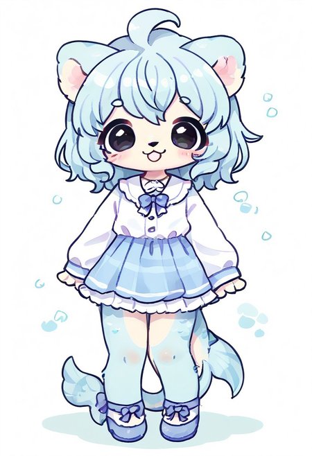 furry, anthro, cute, kemono, solo, score_9, score_8_up, full body, digital art, highly detailed, lv1rubili, full body, smile face, looking at viewer, standing to viewer, full view, merlion merli, merlion, fish tail, simple pure black eyes