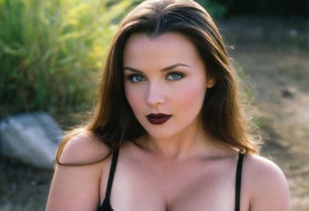 (Paula Price) ((analog photo)) brunette ((slavic cleavage)) woman outdoors, grey eyes, glossy dark lipstick, (((soft focus, depth of field, film grain, masterpiece, looking at viewer))) <lora:EuroBabe-v4-XL:0.66>