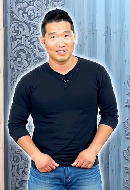 (((htkangface))), daddy,  natural face expression, (((detailed HtKangface))), fixed htKangface Photorealistic, realistic, masterpiece, intricate details, detailed background, depth of field, photo of a handsome, dynamic pose, natural face expression, (((looking at viewer))), high detail, high quality, male focus,  ((black shirt)), ((jeans)), ((confident))