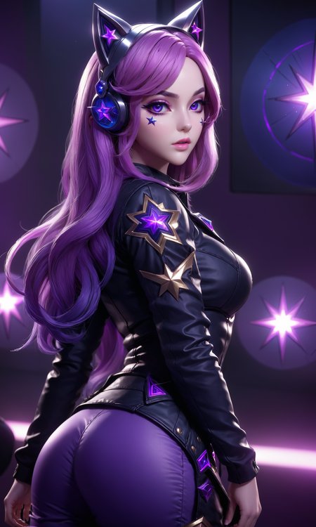 best quality,masterpiece,realistic,full body,1girl,k/da \(league of legends\),3D graphics,there is a star below the left eye,<lora:MIAOKA_KDA_XL:0.8>,