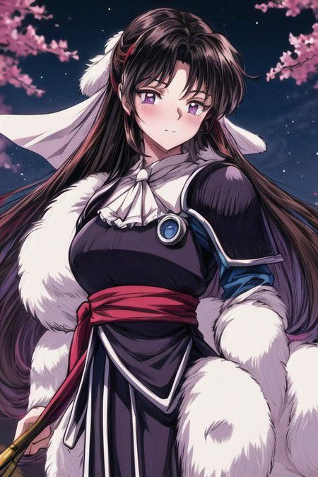 masterpiece,  best quality 1girl Setsun4 solo long hair,  (night time) forest background black hair very long hair purple eyes multicolored hair armor (fur trim) (medium body),<lora:EMS-179-EMS:0.800000>,<lora:EMS-293862-EMS:0.800000> bow, hair_bow, hair_tubes, red_bow, brown_hair, long_hair, bangs, ascot, frilled_bow, yellow_ascot, blush, smile, hair_between_eyes, athletic, armor