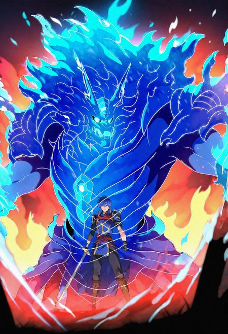 masterpiece, best quality,
1boy, male focus, solo,
 <lora:Susanoo V11 [IL]:1.0> susanoo, glowing, transparent
marth_(fire_emblem), fire_emblem, 1boy, blue_hair, blue_eyes,
holding weapon, sword,