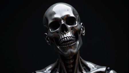 horror-themed a skull, covered in latex, eerie, unsettling, dark, spooky, suspenseful, grim, highly detailed in shiny wet glossy latex material, hard lighting, expensive exquisite latex fabric, tight fitting