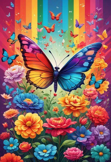 Flowers, masterpiece, dream, fantasy, epic, chaos, magnificent, rainbow, cute, retro style, International Women's Day, Holiday, communism, uber realistic , hd, epic quality, butterfly