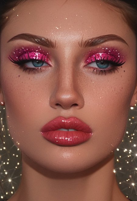 score_9, score_8_up, score_7_up, portrait, 1girl, face focused, art face, Kandinsky, teefs44, bignoselady, large nose, aquiline, ladyburns, sideburns, very big lips, makeup, (glitter face), very milky skin, parted lips, teeth, open eyes, big eyes, dark hair, iridescent eyeshadow, glitter, mole, very moist mouth, face covered in sparkles 