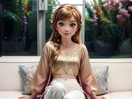 l0r4d0p0rn, , score_9, score_8_up, score_7_up, score_6, score_5, score_4, princess, Anna\(disney\), 1girl, hikawa hina, bang dream!, <lora:princess_pony_v1:0.65> 22 yearold girl,, <lora:AA_Ads_Only:.5> white pants,rating safe,couch window <lora:cchdcustomlogolessmerge:1>