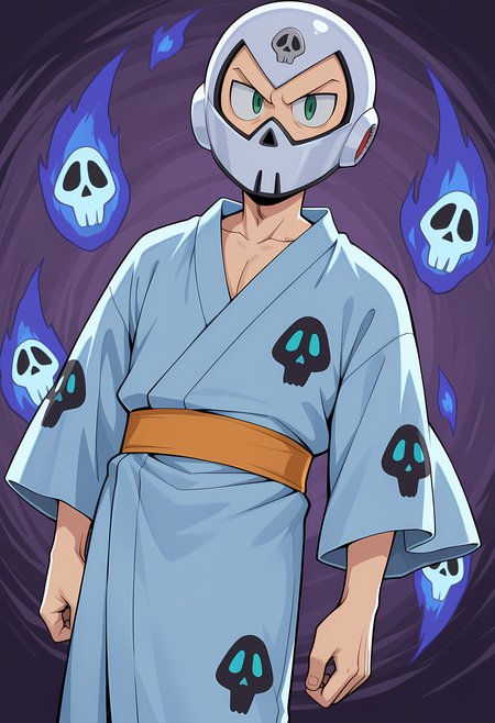 masterpiece, best quality, amazing quality, dutch angle, abstract background, BREAK
1boy, solo, male focus, mm4_skull, helmet, green eyes, yukata, japanese clothing, BREAK
<lora:cfg_scale_boost:.6> <lora:Skull_Man_-_Mega_Man_4_-_ILXL:1>