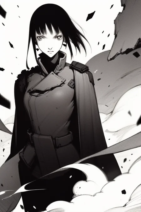 <lora:blame5:1>, 1girl, smoke, battle scene, weapon, sword, debris, (best quality, highly detailed face:1.3)