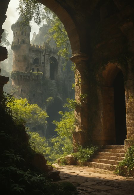 In the quiet stillness of dawn, the serene twilight envelopes the ancient castle ruins, creating an atmosphere of tranquil beauty. The crumbling stone walls are draped in ivy and moss, with wildflowers blooming amidst the decay. The soft, golden light of dawn filters through the ruins, casting long, dramatic shadows and highlighting the intricate details of the once-grand structure. The air is filled with the scent of damp earth and the faint, lingering fragrance of decaying flora, adding a touch of melancholy to the scene. In the background, a lush, overgrown garden surrounds the ruins, where once-vibrant flowers now whilst, creating a sense of floral decay. The scene is imbued with a sense of ethereal magic, as if nature is slowly reclaiming the ancient castle.
 (8k uhd:1,4)
 <lora:add-detail-xl:1>
 <lora:Dynamic Poses:1>