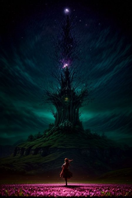 A glorified frog in a mesmerizing garden with a fantastic landscape. The flower petals are bright and festive, dancing and shimmering. Intricate details. Ultra sharpness. The concept of artistic fantasy. A fantastic fairy tale. A bizarre environment. From the frame of the movie xuer.