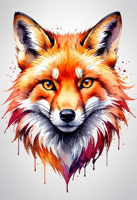 high quality, logo style, Watercolor, powerful colorful fox face logo facing forward, monochrome background, awesome full color,  <lora:EpicF4nta5yXL:0.8>