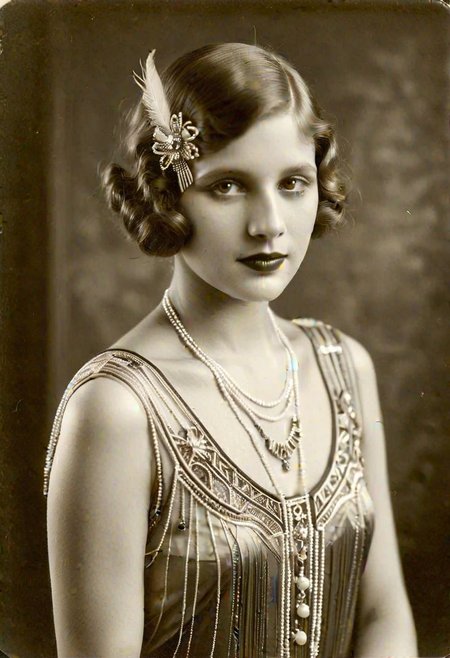 Vintage photo in 1920s of a young woman