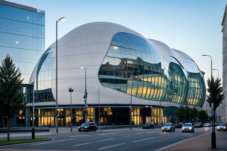 <lora:YourBlobitecture_XL:1> , ((blobitecture)), ((masterpiece)), ((best quality)), scenery, outdoors, sky, building, day, tree, city, real world location, road, motor vehicle, lamppost, window, reflection, curvy, curtain wall, glass,, photography, capturing moments, storytelling, creative composition