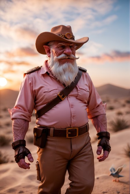 score_9, score_8_up, score_7_up,
blur censor, blurry, blurry background, blurry foreground, bokeh, motion blur,
chromatic aberration, depth of field, figure, focused,  focus
dawn, cloudy, sunrise, birds flying, zoomed out, desert, standing, standing straight, one hand on hip, seductive pose, posing seductively, sideview, from the side, seen from an angle,
 <lora:sniper_v1:0.8>
sniper_v1, 1boy, 
(old man:1), old, 60 y.o, wrinkles, solo, 
facial hair, white beard, mustache, 
colored skin,pink skin, 
belt,  brown gloves, brown belt, brown pants,fingerless gloves,brown headwear,
yordle, midget,
