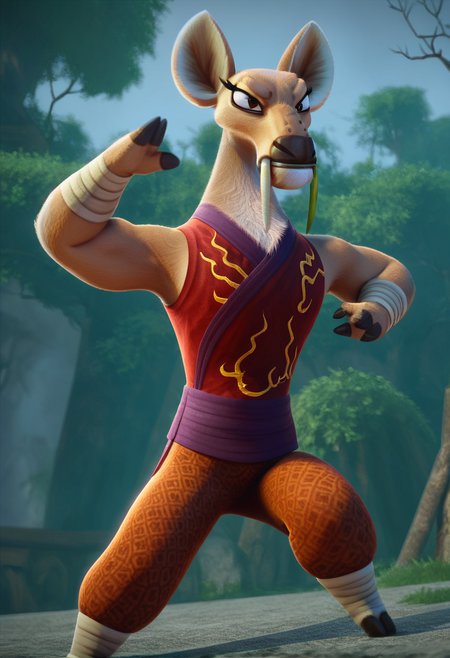 score_9, score_8_up, score_8,
  <lora:Jade_Tusk_Kung_Fu_Panda_for_PonyXL:0.8> 1girl, j4de_tu5k, furry female, tusks, deer girl, solo
kung fu, fighting pose, outdoors, china,