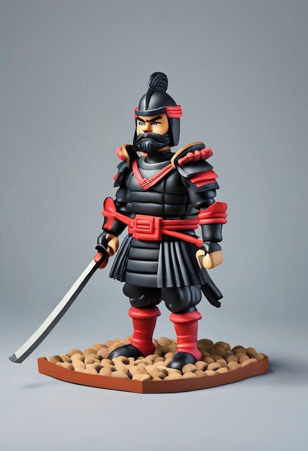 novuschroma53 style a handmade, cartoon, statue of a a samurai warrior on a horse, full body, isometric, top down, game asset, handmade, game icon, cartoon