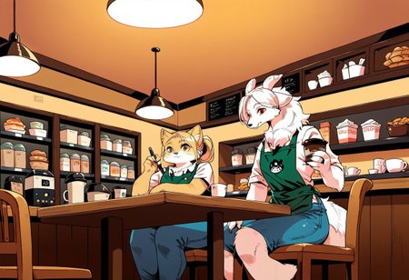 score_9, score_8_up, score_7_up, score_6_up, 
mogal, furry, monster girl, 
detailed background, cafe, 
shop, causal clothes, jeans and shirt,
cup of coffee, cozy, sitting at a table, 
backliot, edgelit, dynamic lighting, 
low point of view, fluffy, 
dragon, cat, insect, wolf, 
barista, 3 customers,